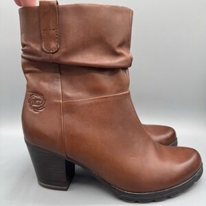Marco Tozzi Fleece Lined Brown Leather Ankle Boots EU 37 Chunky Heel Slouchy